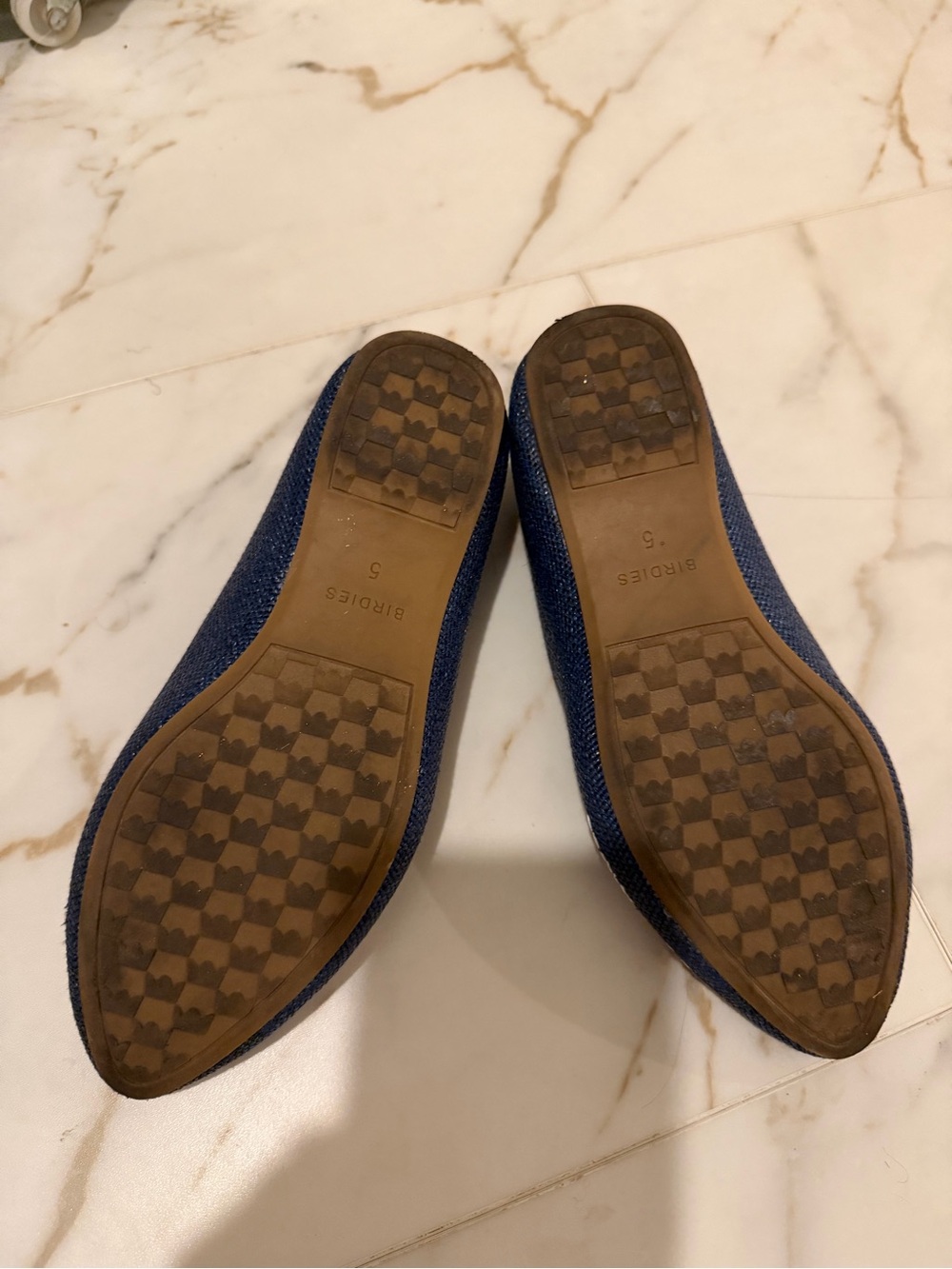 Birdies Navy Pointed-Toe Flats with White Floral Embroidery - Picture 5 of 5